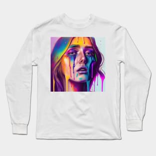 What are you looking at? - Emotionally Fluid Collection - Psychedelic Paint Drip Portraits Long Sleeve T-Shirt